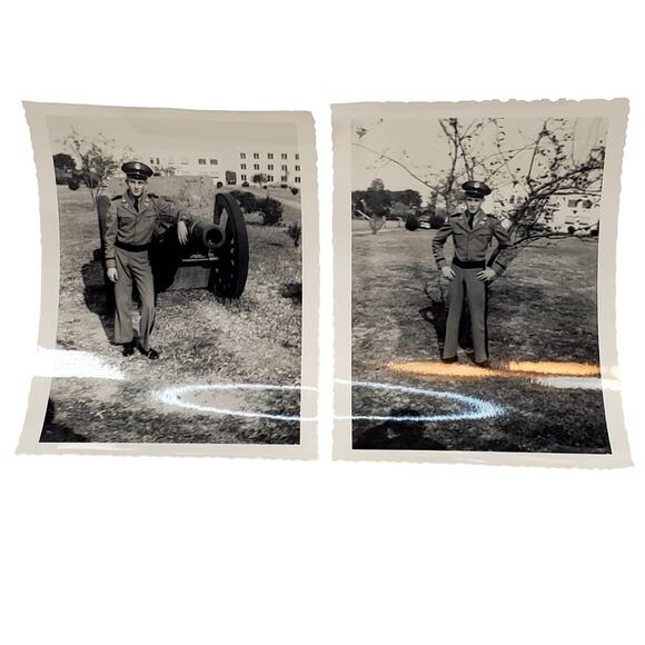 Vtg Lot of 2 Monochrome Photography Man at A Military Academy Found Snapshot - Picture 1 of 4